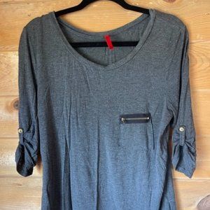 Women's Mid-Sleeve Gray Shirt with Gold Buttons and Gold Zipper on pocket